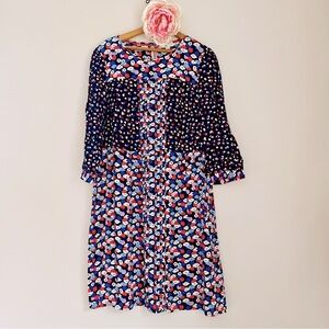 Boden Floral Tunic Dress Pleated 10L Viscose Red Blue Pink